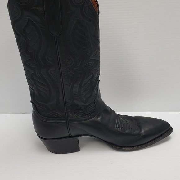Larry Mahan Shoes Larry Mahan Western Cowboy Black Leather Pull On
